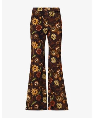 Siedres Isla Floral-Pattern Corduroy Trousers - Brown