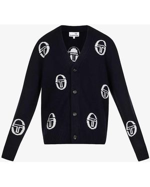 Sergio Tacchini Cucire Logo-intarsia Relaxed-fit Wool-knit Cardigan - Blue