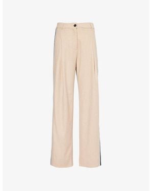 ME+EM Stripe-Panel Mid-Rise Wide-Leg Woven Trousers - Natural