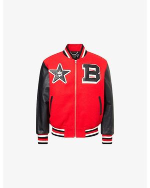 BBCICECREAM Varsity Leather-Sleeves Woven Jacket - Red