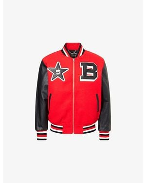 BBCICECREAM Varsity Leather-Sleeves Woven Jacket - Red