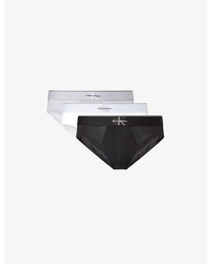 Calvin Klein Graphic Monogram Pack Of Three Stretch-Cotton Briefs - Black