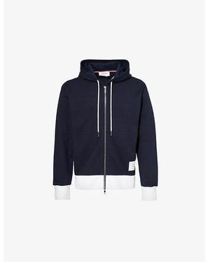 Thom Browne Logo-Patch Contrast-Trim Cotton Hoody - Blue