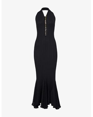 Conner Ives Halterneck Pointelle-Knit Cotton Maxi Dress - Black