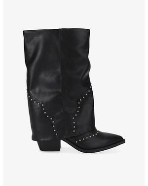Steve Madden Saddle Heeled Leather Knee-High Boots - Black