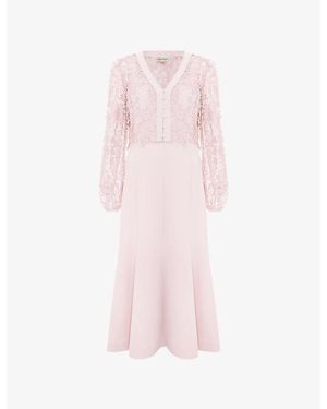 Phase Eight Ayumi Lace-Embroidered Stretch-Woven Midi Dress - Pink