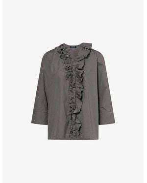 Max Mara Kristin Ruffled Cotton-Poplin Blouse - Grey