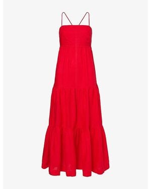 Heidi Klein Amalfi Square-Neck Linen Maxi Dress - Red