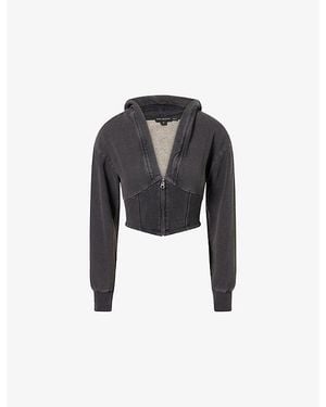 GOOD AMERICAN Jeanius Zip-Up Cotton Hoody - Black