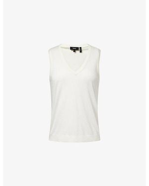 Theory Slim V-Neck Merino Wool Tank Top - White