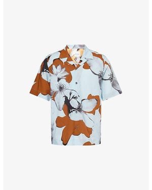 Paul Smith Flower Printed Short-Sleeve Cotton-Blend Shirt - Blue