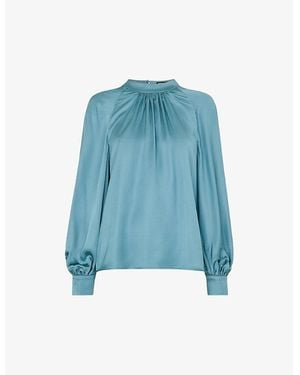 Whistles Lea Gathered Satin Blouse - Blue