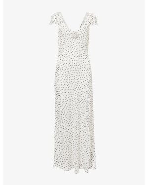 RIXO London Cathy Polka-Dot Woven Midi Drss - White