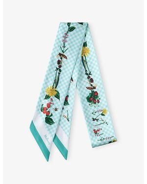 Mulberry River Side Floral-Print Skinny Woven Scarf - Blue