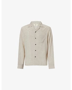 Austin Post Printed Open-Collar Woven Shirt - Natural