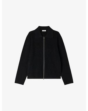 Sandro Zipped Regular-Fit Stretch-Knit Cardigan - Black