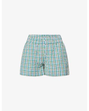 Damson Madder Kairo Checked Cotton Shorts - Blue