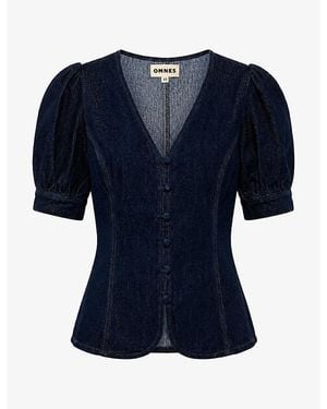 OMNES Paighton Cotton Denim Blouse - Blue