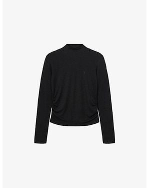 AllSaints Rina Roll-Neck Long-Sleeve Stretch-Woven Top - Black