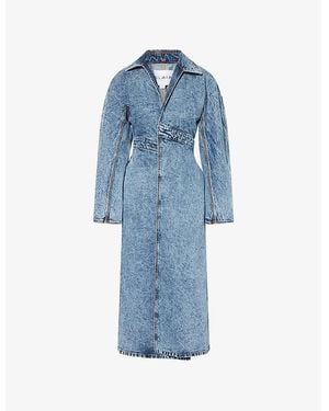 Alaïa Spiral Two-Slip-Pockets Denim-Blend Trench Coat - Blue