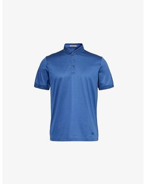Corneliani Knitted-Trim Short-Sleeve Cotton Polo Shirt - Blue