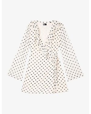 The Kooples Wrapover Heart-Print Woven Mini Dress - White