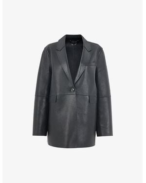 Whistles Katrina Relaxed-Fit Leather Blazer - Grey