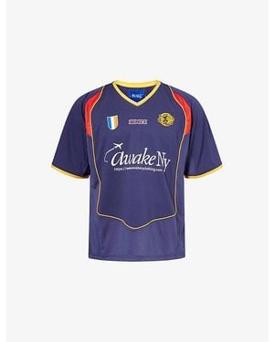 AWAKE NY Football Logo-Patch Jersey T-Shirt - Blue