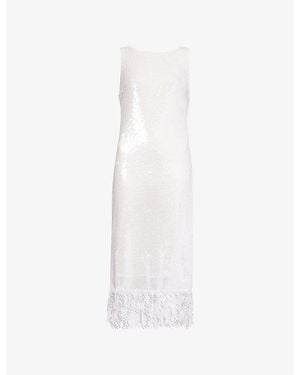 Reformation Cherra Fringed Sequin Midi Dress - White