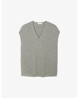 The White Company The Company V-Neck Sleeveless Organic-Cotton Blend Knit Jumper - Grey