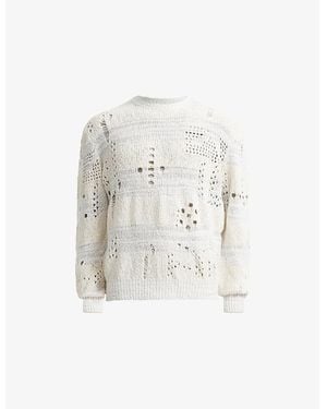 AllSaints Harvey Crewneck Distressed Cotton Jumper - White