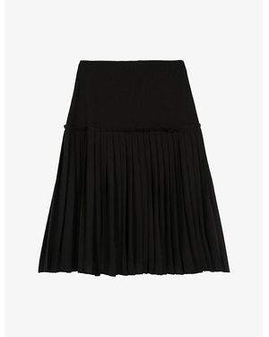 The Kooples Pleated Woven Midi Skirt - Black