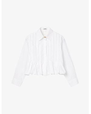 Sandro Pleated Cropped Cotton Shirt - White