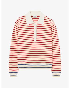 Claudie Pierlot Striped Polo-Neck Knitted Sweater - Red