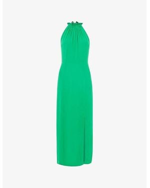 Whistles Eliza Halterneck Side-Slit Woven Midi Dress - Green