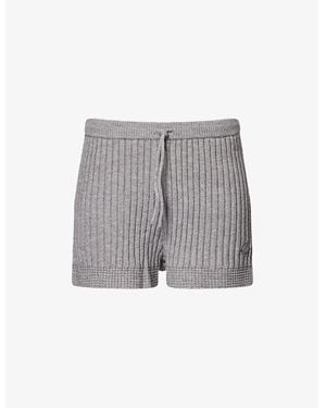 The Couture Club Emblem-Appliqué Ribbed Knit Shorts - Grey