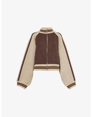Jaded London Artwork Zip-Front Knitted Jacket - Brown