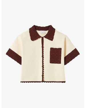 Claudie Pierlot Crochet-Trim Short-Sleeved Stretch-Knit Shirt - Multicolor