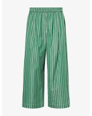 Weekend by Maxmara Pinstripe Wide-Leg Cotton Trousers - Green