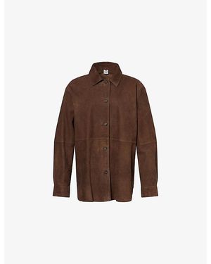 TOTEME Soft Long-Sleeves Suede Overshirt - Brown