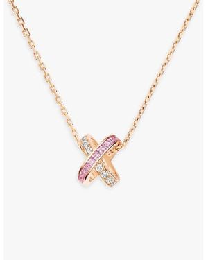 Chaumet Jeux De Liens 18Ct Rose- 0.50Ct Square-Cut-Sapphire And 0.19Ct Brilliant-Cut Diamond Pendant Necklace - Metallic