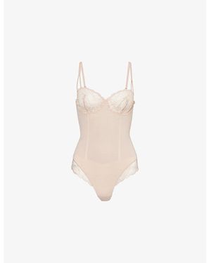 Calvin Klein Sensual Lace-Panel Stretch-Woven Bodysuit - White