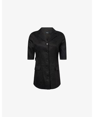 Theory Short-Sleeve Belted Linen-Blend Blazer - Black