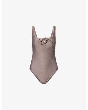 Heidi Klein Zocalo Square-Neck Ribbed Swimsuit - Brown