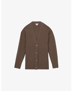 Reiss Lucy V-Neck Knitted Cardigan - Brown