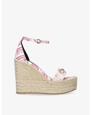 Versace Medusa '95 Underwater Barocco-Print Leather Wedge Sandals - White