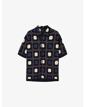 AllSaints Mandon Flower-Embroidered Short-Sleeve Cotton Cardigan - Blue
