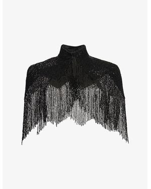 Twp Beaded Topper Beds-Embellishment Silk Top - Black