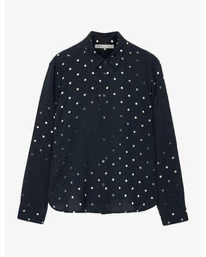 AllSaints Fade Polka-Dot Long-Sleeve Cotton Shirt - Blue