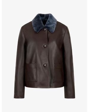 Marni Fur-Collar Baby Nappa Leather Jacket - Black